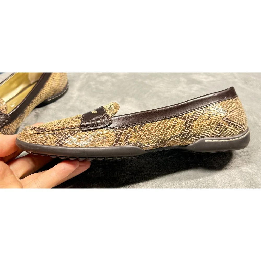 Anne Klein iFlex Loafers Womens 8.5 Brown Snake Print Penny Comfort Flats